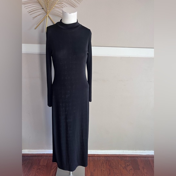 es.se Dresses & Skirts - Black Long Sleeve Turtleneck Maxi Dress With a Slit at the Side